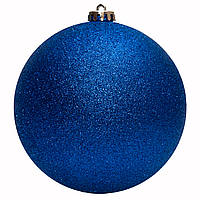 Елочная игрушка шар, D15 см, синий, глиттер, пластик (033997)