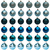 Набор елочных игрушек - шары, 36 шт, D6 см, бирюзовый, мікс, пластик (892630)