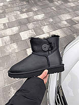 Зимові Жіночі Черевики UGG Classic Mini Bailey Button Leather Black / УГГ Класік Міні Бейлі Баттон Чорні, фото 2