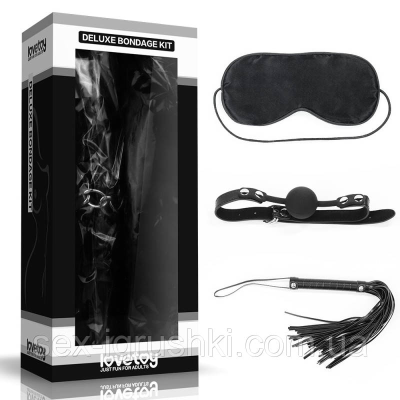 Набір для сексуальних бдсм ігор Deluxe Bondage Kit (маска, кляп, батіг), Черный