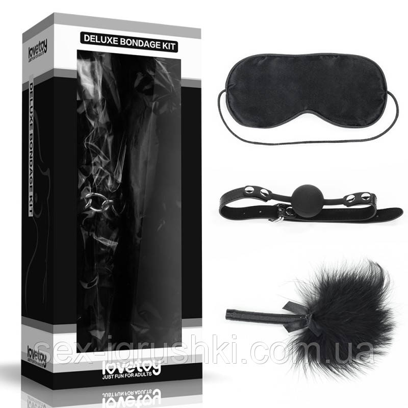 Набір для сексуальних бдсм ігор Deluxe Bondage Kit (маска, кляп, тиклер), Черный