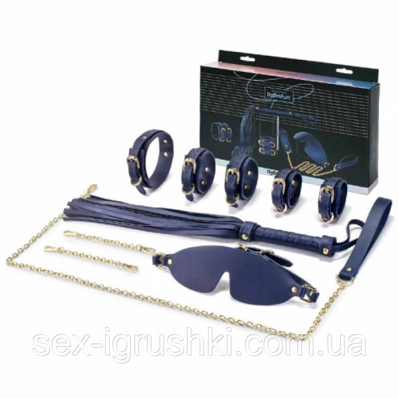 Набір БДСМ з екошкіри, 6 предметів темно-синій Roomfun Bondage Set ST61535