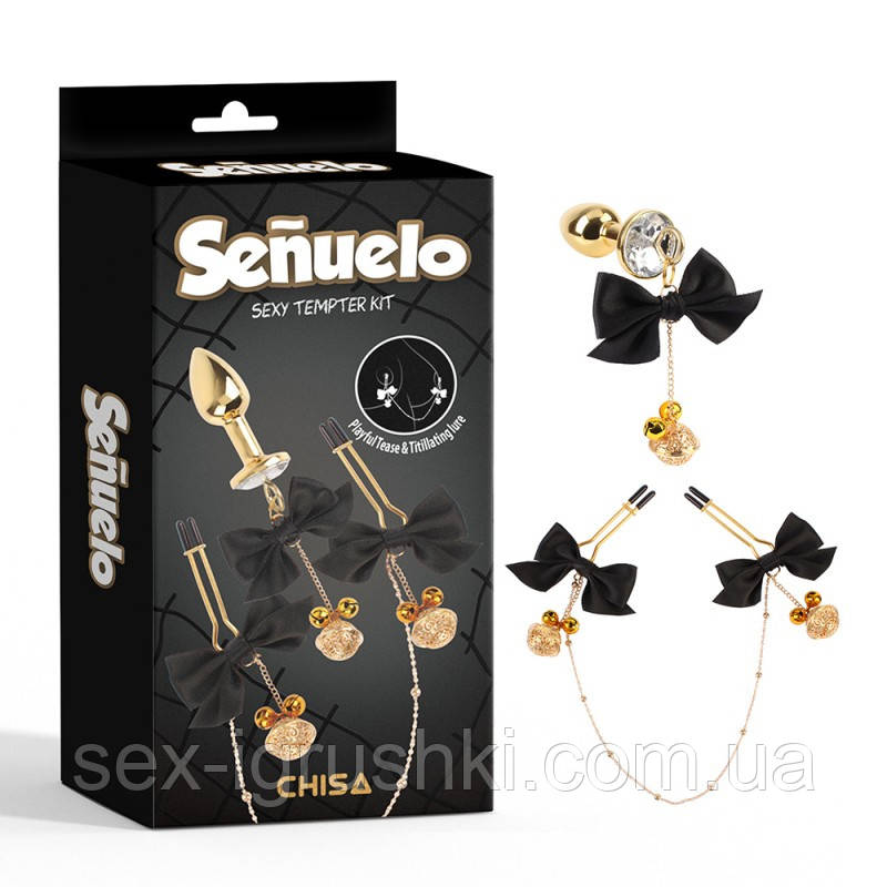 Затискачі для сосків та анальна пробка Sexy Tempter Kit Black, золото