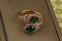 Кільце Xuping Jewelry Росинки із зеленим каменем р 16 золотисте