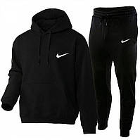 Спортивный костюм мужской Nike (Найк) зимний теплый черный | Худи + Штаны зима трехнить с начесом ТОП качества