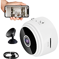 Беспроводная мини камера IP с WiFi и датчиком движения FullHD 1080, A9, Белая / Видеокамера USB