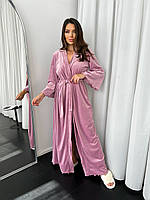 Женский комплект 2ка халат и пеньюар (ночнушка) пижама для дома и сна (велюр) Розовый XS-S