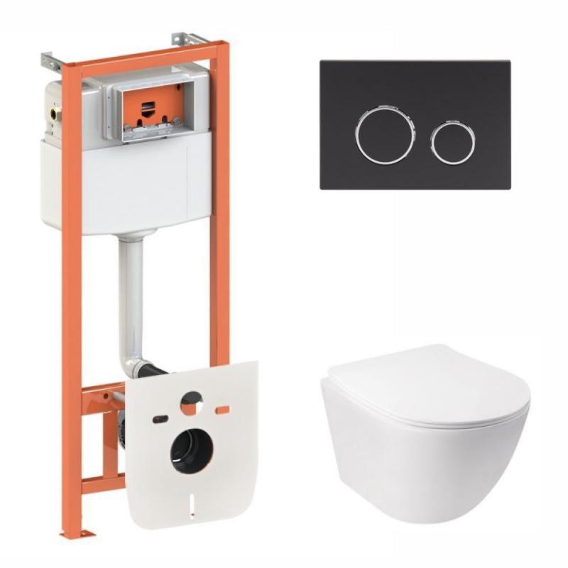 Комплект: Qtap Jay Ultra Quiet унітаз підвісний QT07335177W + Nest комплект інсталяції 4в1 (кругла клавіша