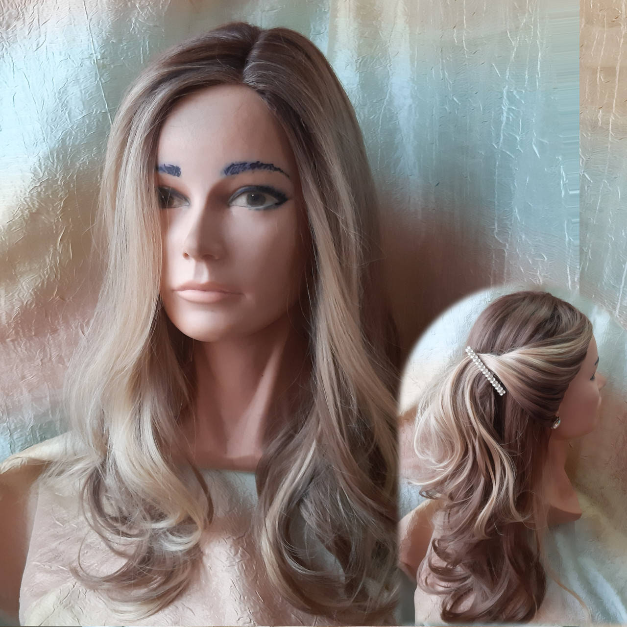 

Парик длинный с моно пробором карамельный омбре 3206-YS33-1063F