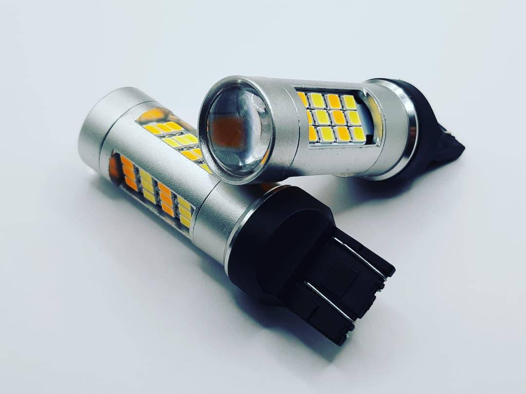

Лампа T20(W21W+5W)A 12V LED 42x2835 white+yellow dual collor CANBUS (обманка) LENS