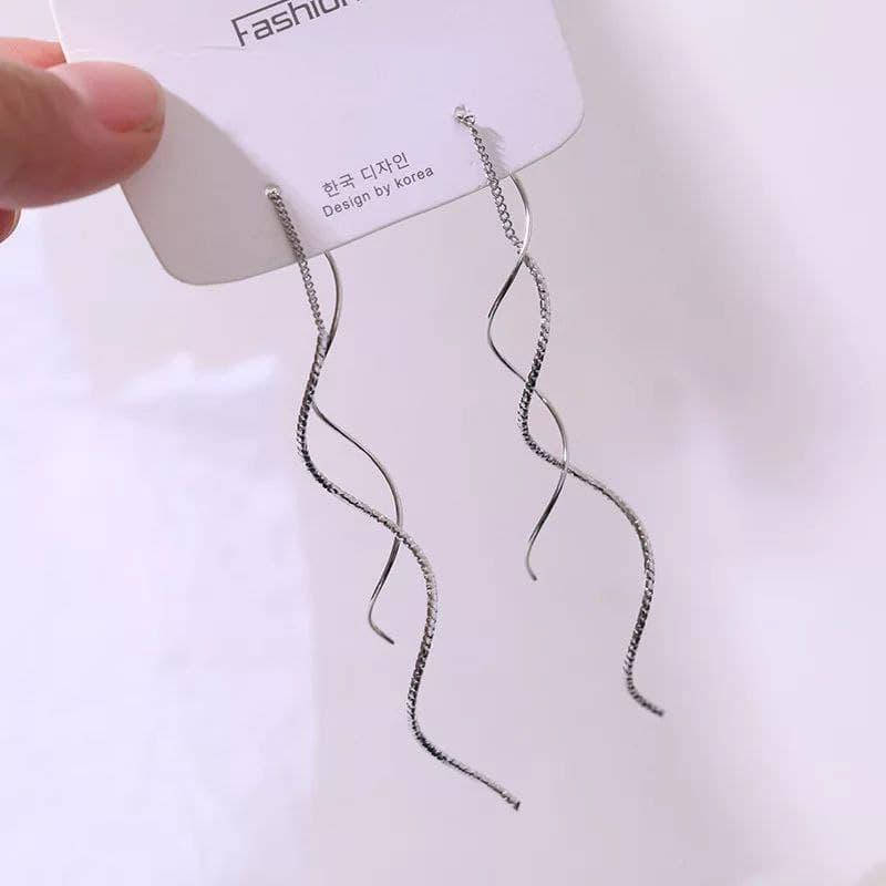 

Серьги длинные висячие протяжки серебристые / сережки женские 8530