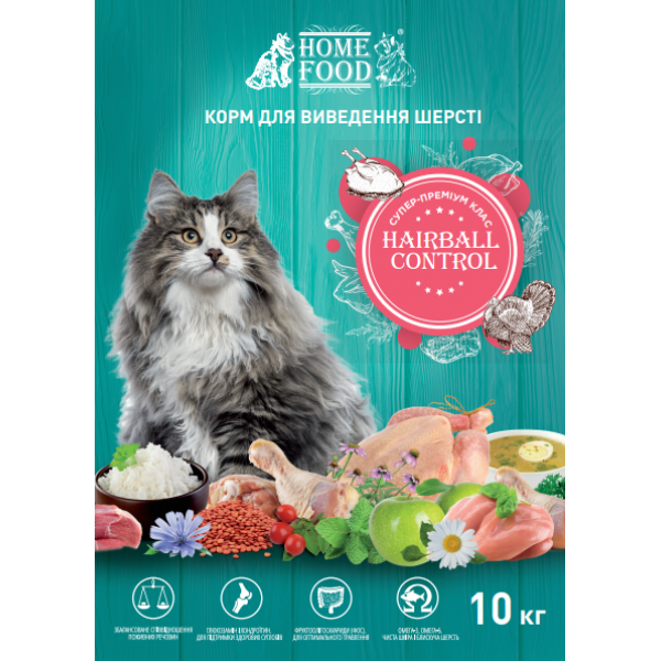 

Сухий корм Home Food для выведения шерсти HAIRBALL CONTROLL 10 кг