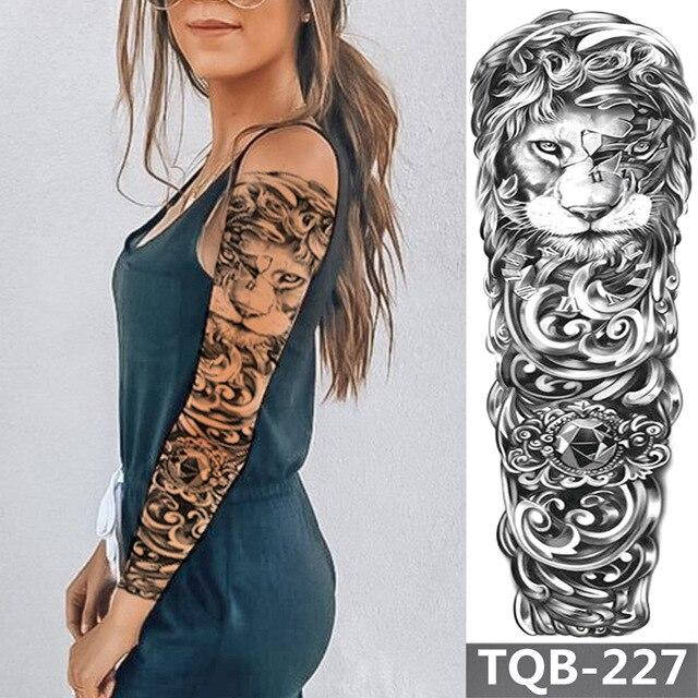 

Флеш тату. На руку/ногу/бедро, 48*17 см Львы, Греческий стиль, Часы, Бриллианты