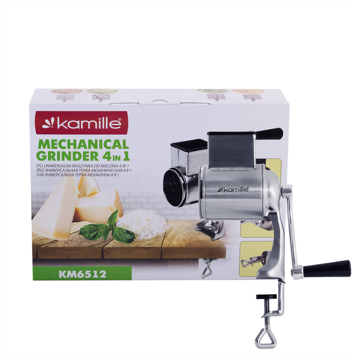 

Тёрка универсальная Kamille механическая из нержавеющей стали 4 в 1 KM-6512