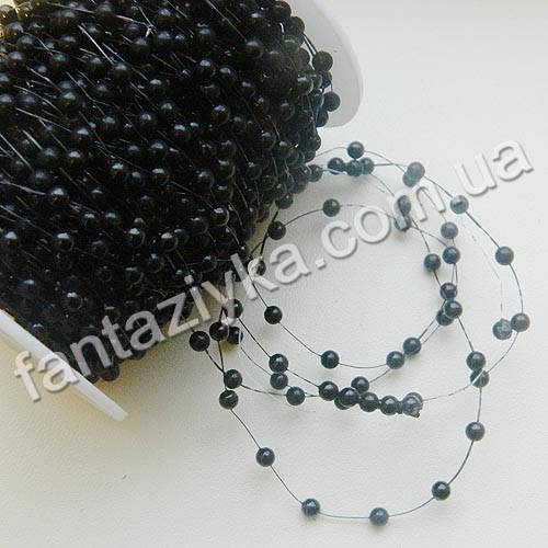 

Мелкий круглый жемчуг 4мм на леске, бусы черные