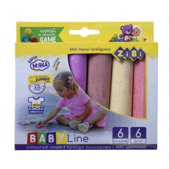 

Мел цветной 6 шт JUMBO картонная коробка Zibi ZB.6710-99, Разные цвета