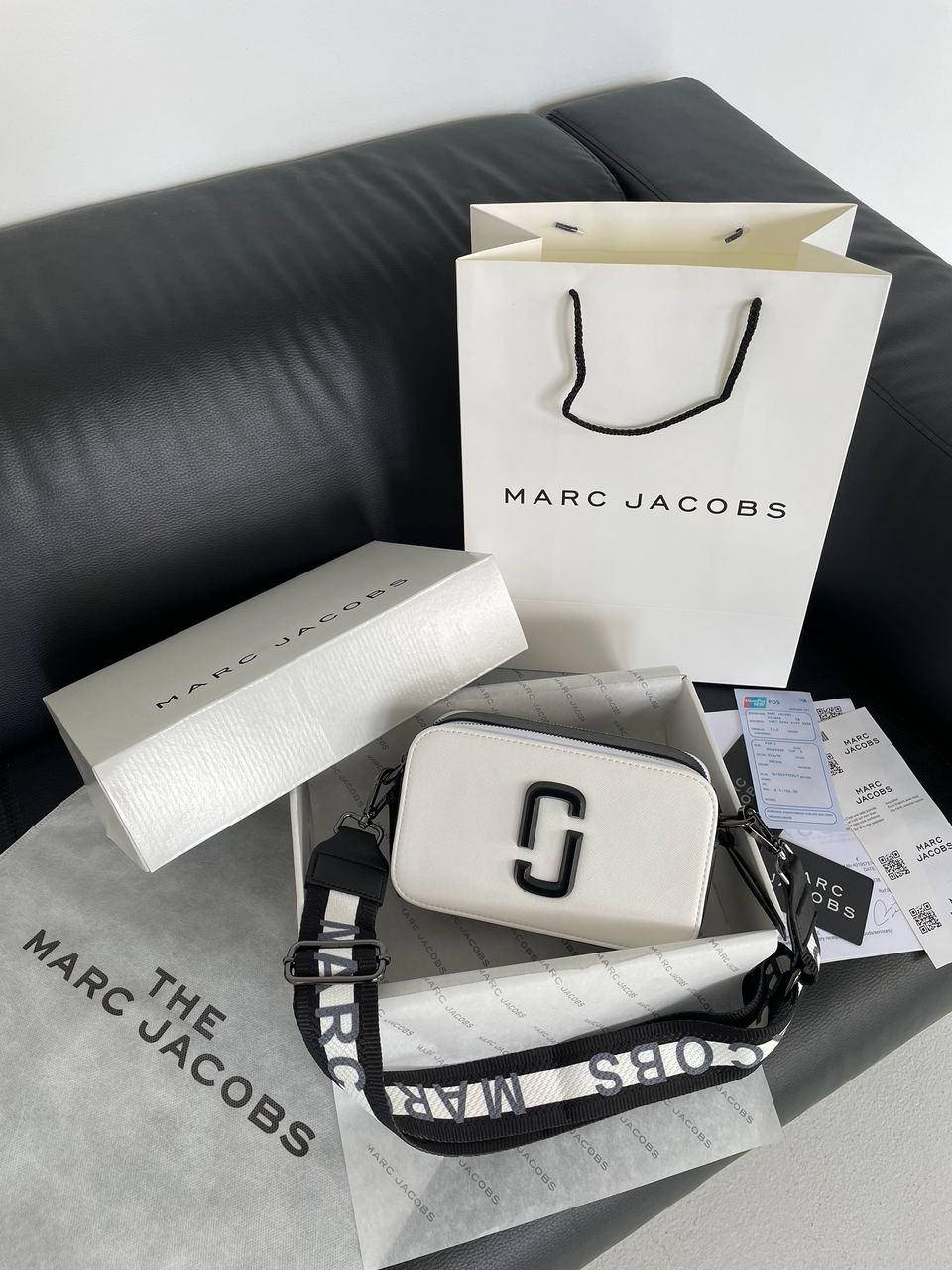 

Жіноча сумка Marc Jacobs The Snapshot White/Black чорно біла Модная Женская сумка белая Макр Якобс, Черно-белый