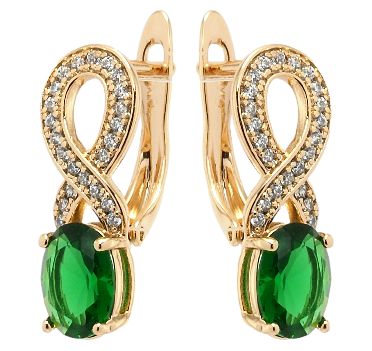 

Серьги Xuping Позолота 18K английский замок "Восьмерка с зеленым фианитом"