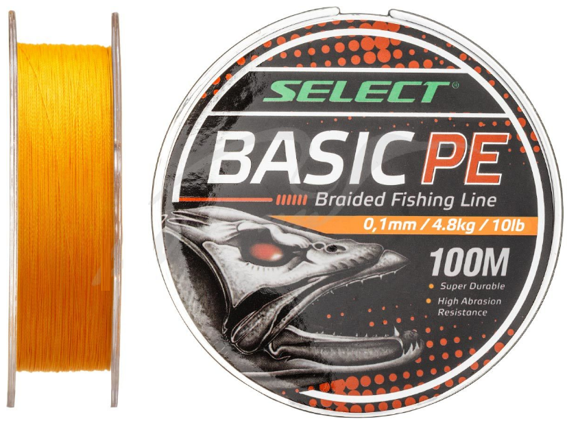 

Шнур Select Basic PE 100m (оранж.) 0.10mm 10LB/4.8kg, Оранжевый