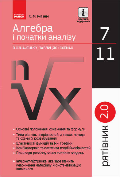 

Рятівник. Алгебра і початки аналізу в визначеннях, таблицях і схемах. 7-11 класи.