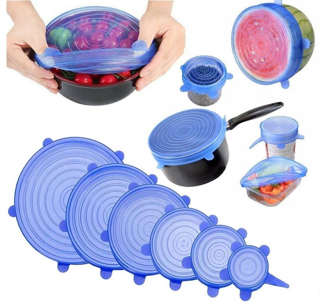 

Силиконовые универсальные крышки Silicon Cap 6 шт. / Крышки для посуды, Голубой