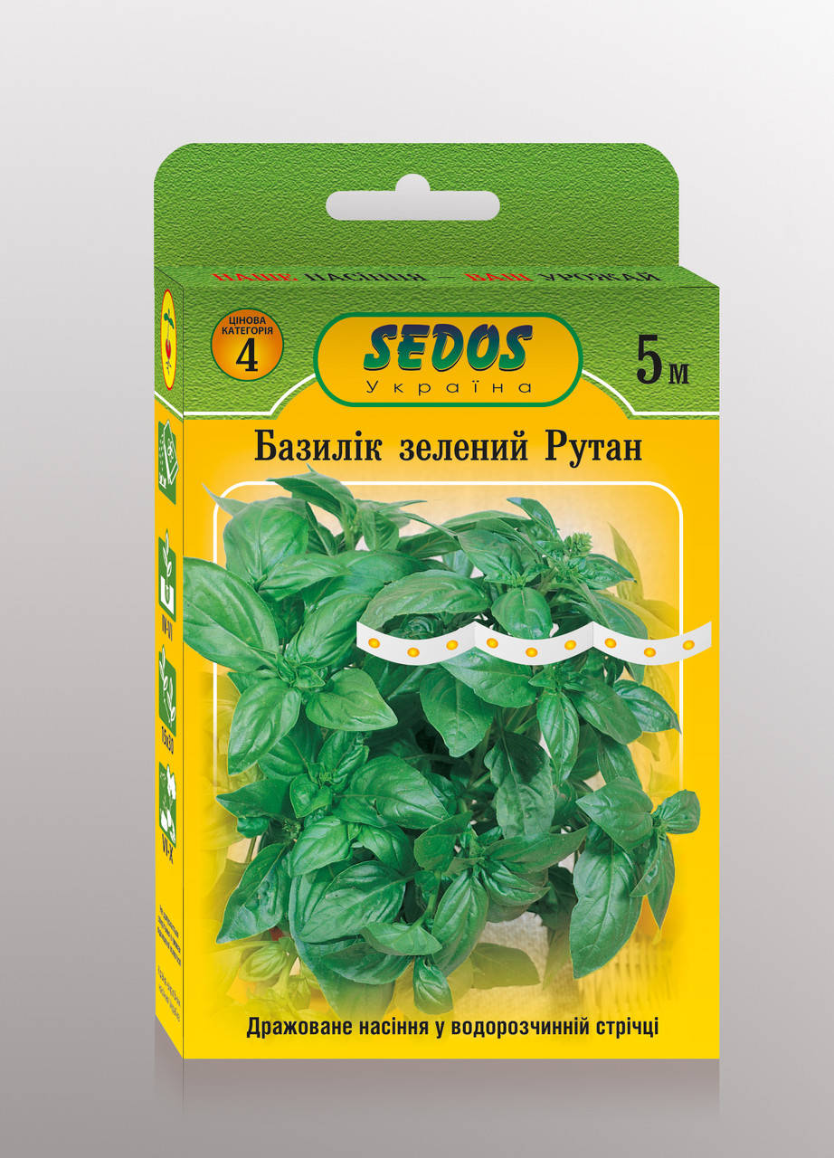 

Семена на ленте базилик зеленый Рутан 5м ТМ SEDOS