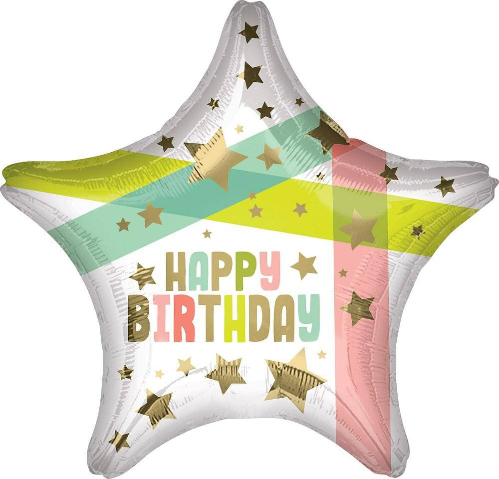 

Шар фольгированный звезда Happy Birthday на белом фоне (Китай), Белый