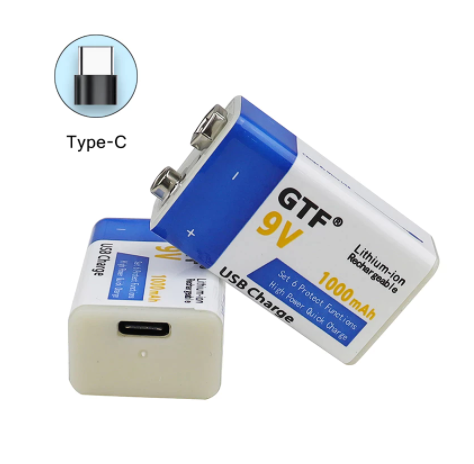 

Аккумулятор Крона 9В 1000mAh GTF Li-Ion (6F22) зарядка micro-USB. Подходит в пинпоинтер и металлоискатель