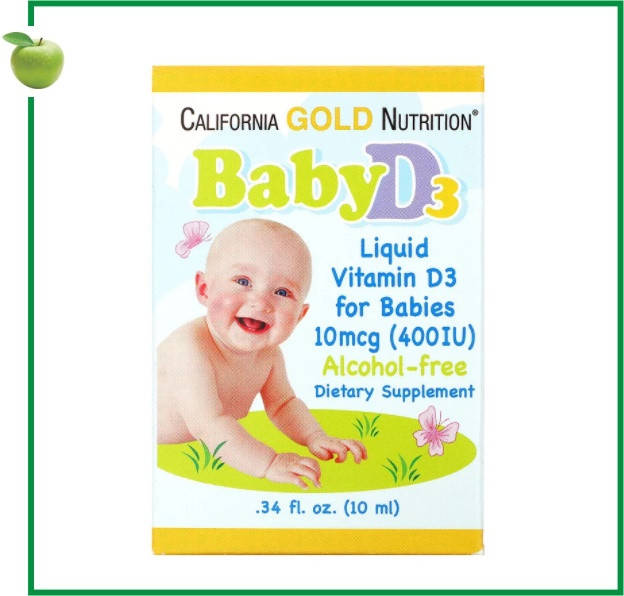 

California Gold Nutrition, Детский витамин D3 в каплях, 400 МЕ, 10 мл, США