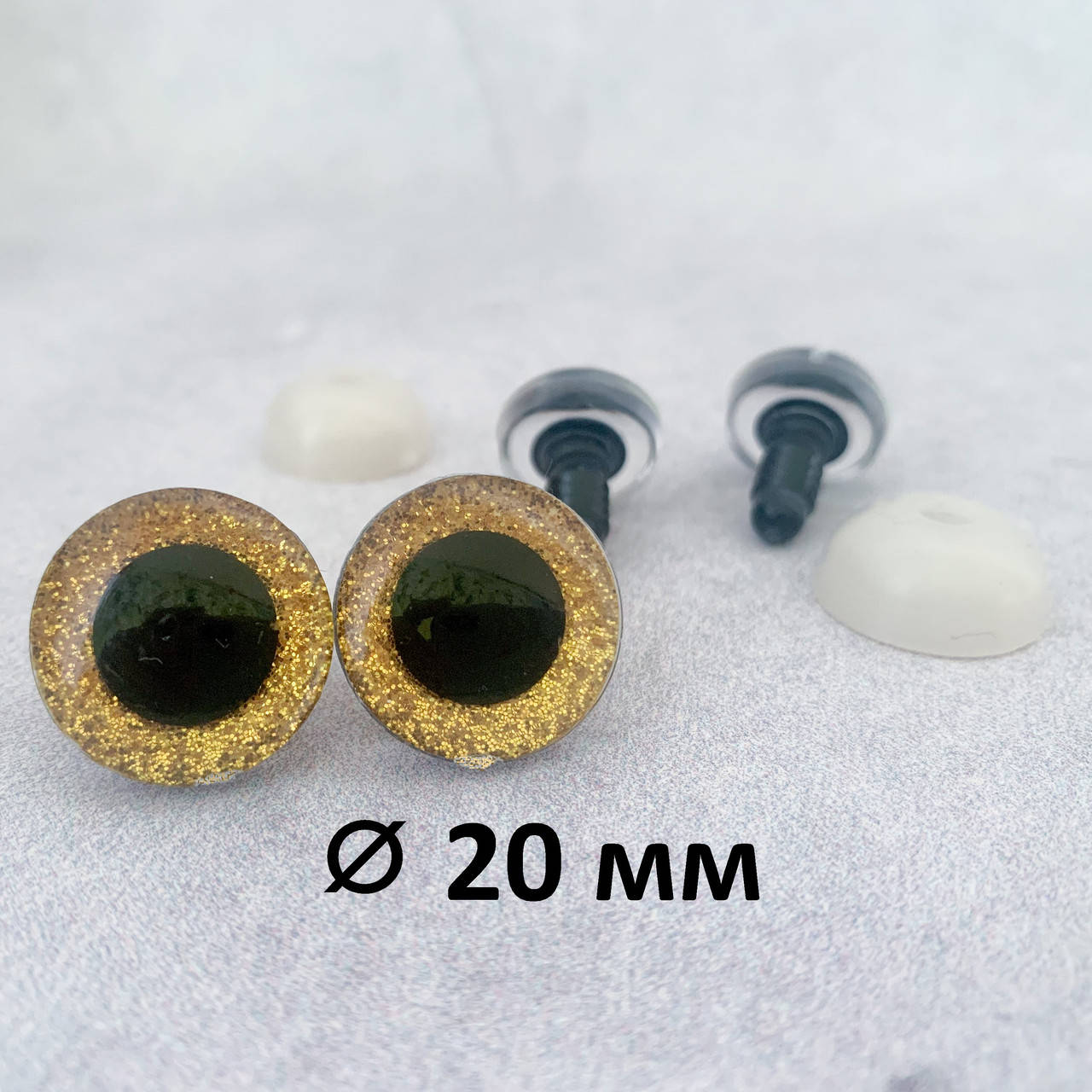 

Глазки на винте с заглушкой 3D желтые 20 мм (фурнитура для кукол)