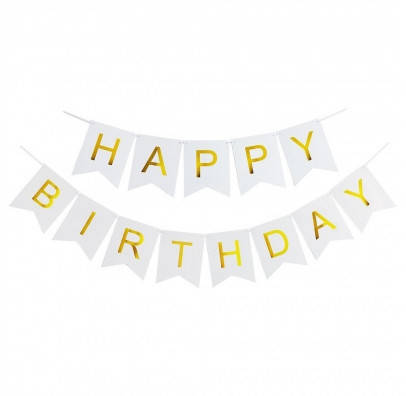 

Гирлянда побуквенная "Happy Birthday" Золото на белом