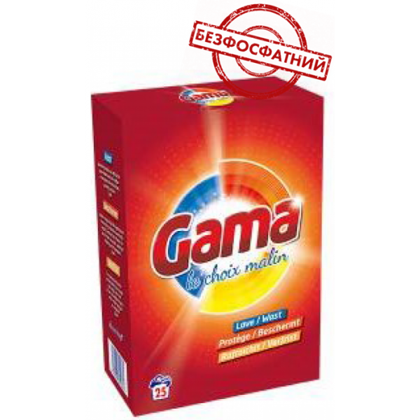 

Стиральный порошок Gama 3в1 Универсальный, 1.625 кг (25 стирок)