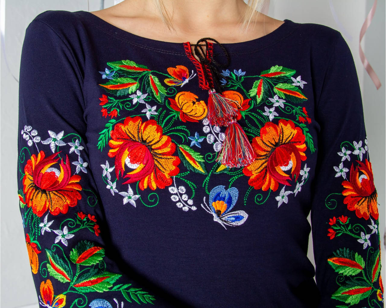 

Трикотажная вышиванка женская с рукавом 3/4 "Мазурка", Белый