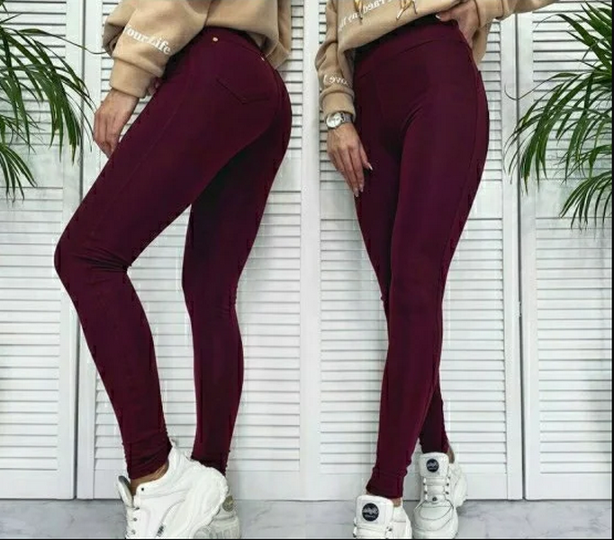 

Класические женские леггинсы лосины с карманами S, М, L, XL, Бордовый
