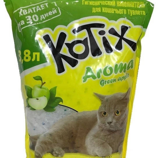 

Котикс наполнитель силикагелевый Kotix для кошачьего туалета с ароматом яблока 3.8 л