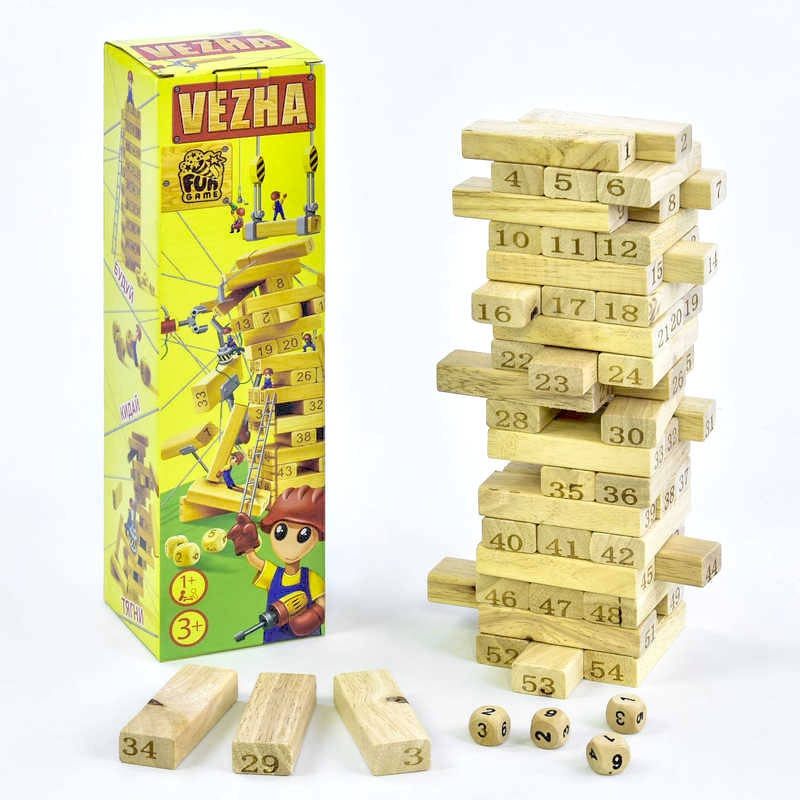 

Игра настольная Вежа, 54 детали, 4 кубика