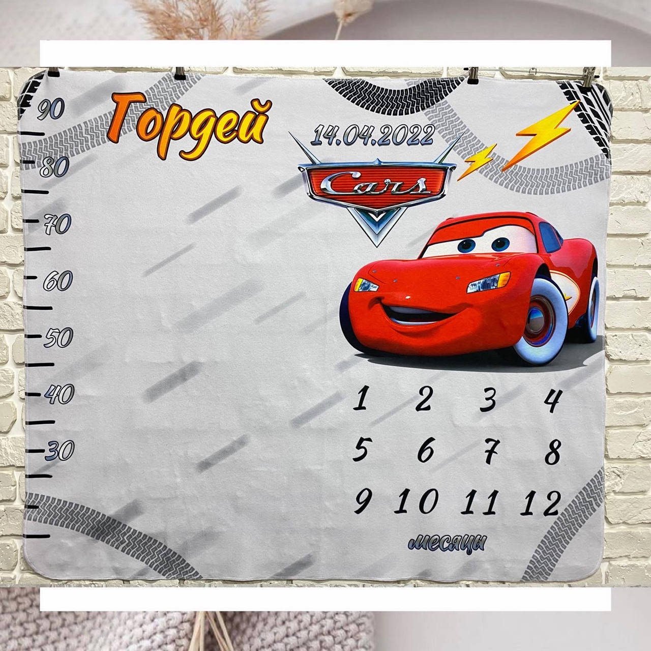 

Фотопеленка для первых фотосессий. Фотофон "Тачки" 120х100 + указатель Флис, Голубой