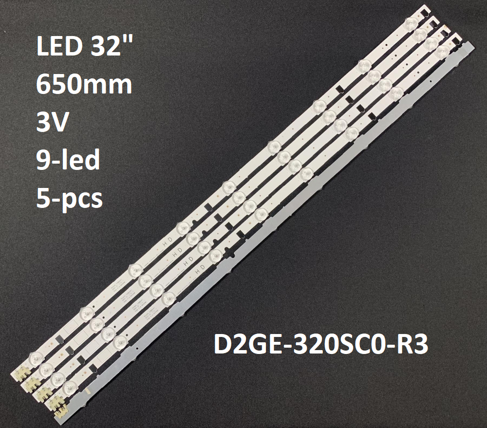 

LED підсвітка TV 32" 9LED Samsung D2GE-320SC0-R3, 3V 650mm×14mm×1.0mm 5pcs =1set
