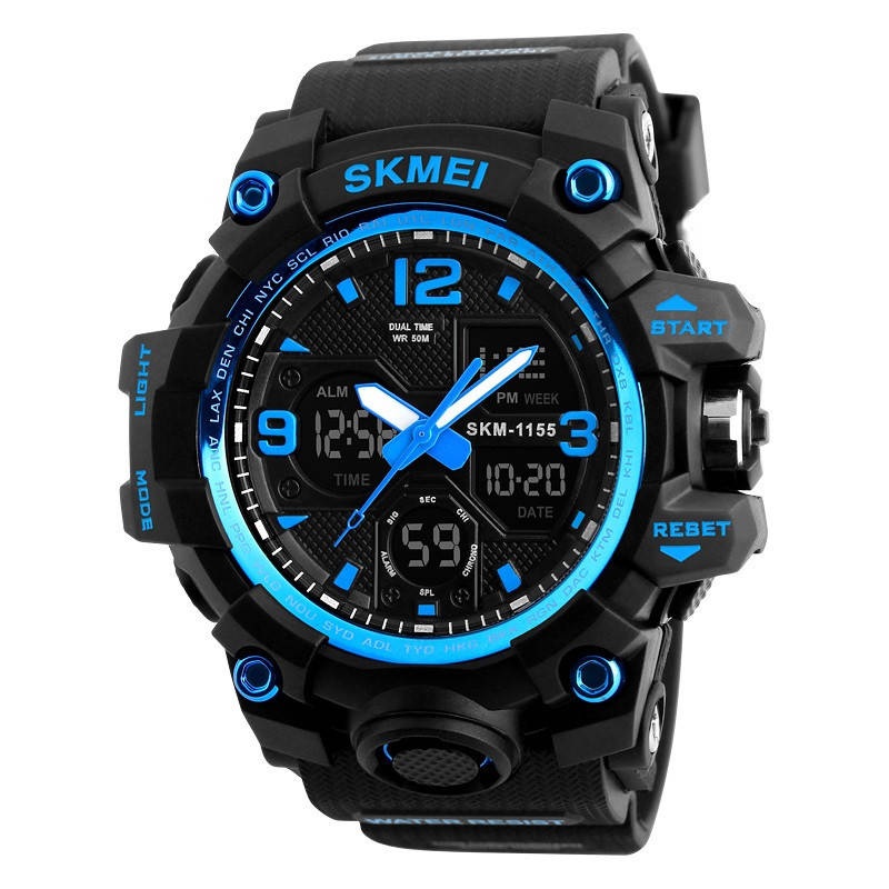 

Skmei 1155 B Hamlet черные с синим мужские спортивные часы