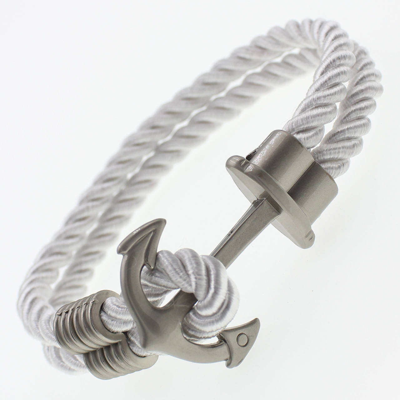 

Мужской белый плетеный браслет с элементом Stainless Steel в виде якоря 23 см