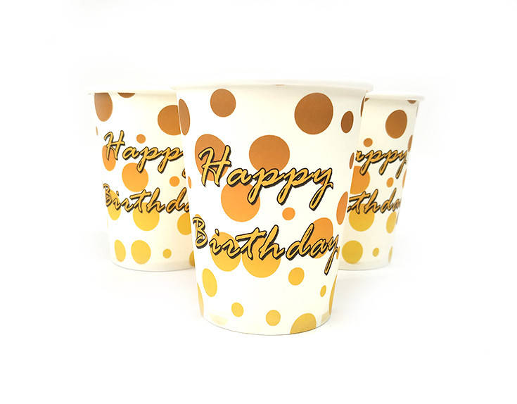 

Набор стаканчиков "Happy Birthday золотой горошек" 10 шт./уп.