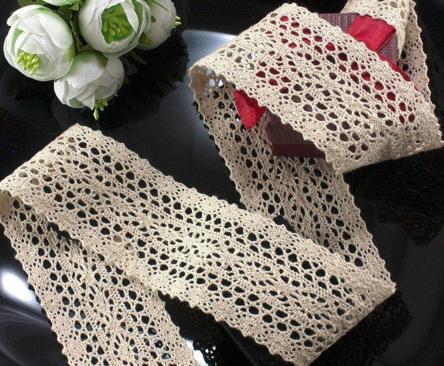 

(1 метр) натуральное кружево лён (хлопок) 4,5 см Цвет - Бежевый (лен-2108)