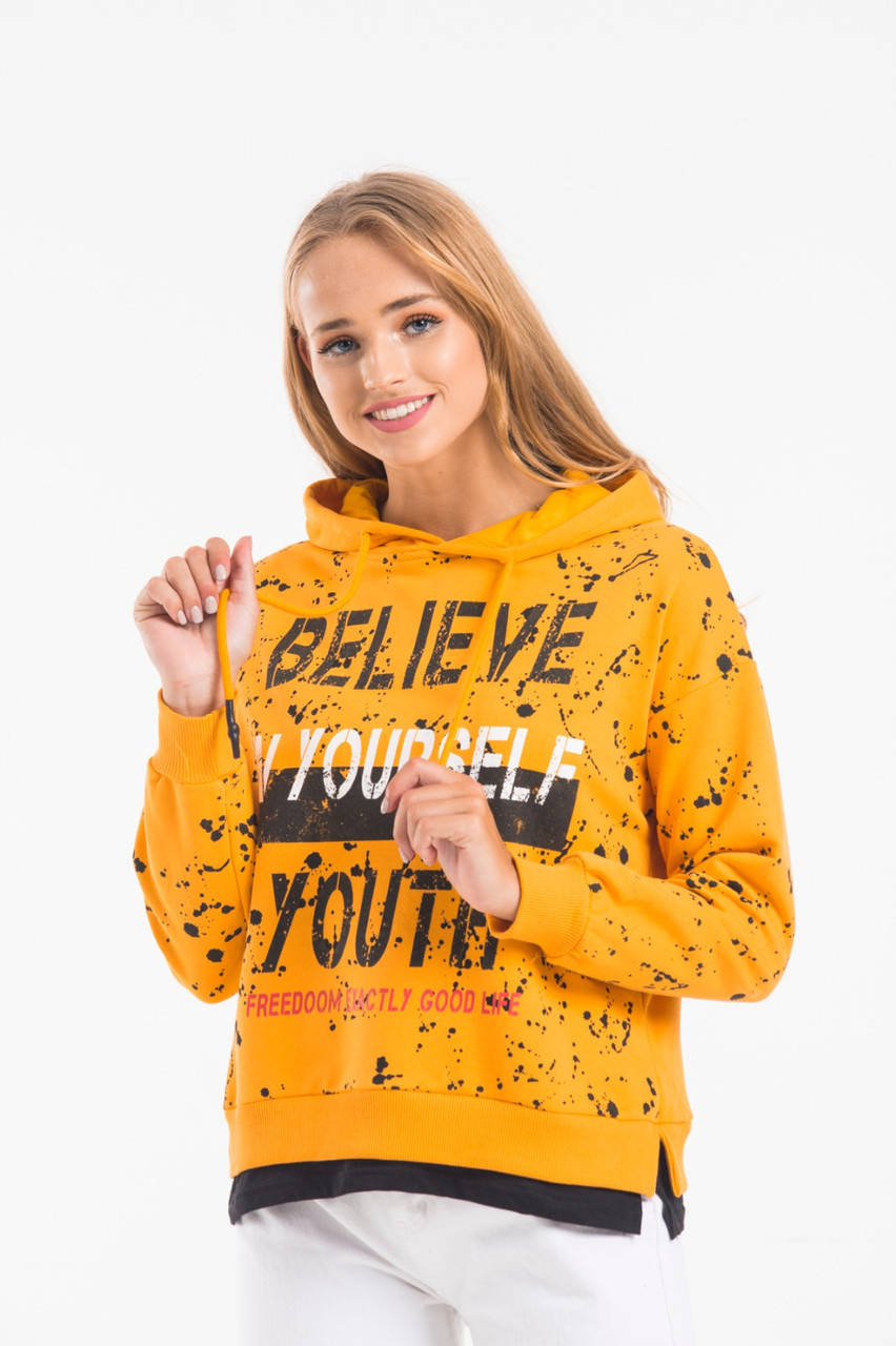 

Женское оранжевое яркое худи с капюшоном трехнитка (Турция), Разные цвета