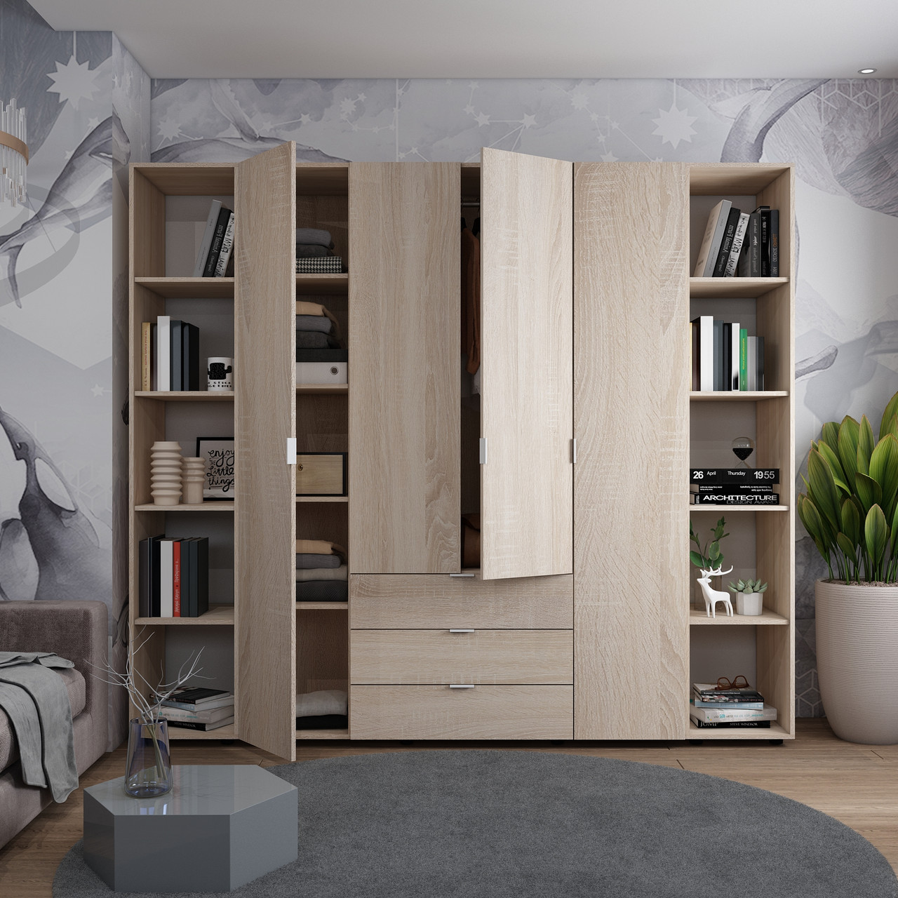 Комплект Doros Гелар з 2 Етажерками Дуб сонома  4 ДСП 231.4х49.5х203.4 (42005050) 2