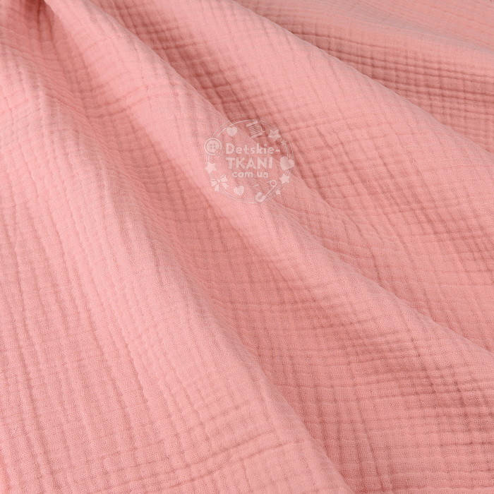 

Четырёхслойный жатый однотонный муслин для летних пледов, цвет коралловый, ширина 180 см