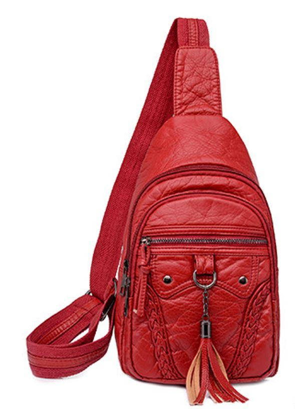 

Сумка женская красная слинг бананка на грудь экокожа PU через плечо мессенджер c отверстием для наушников