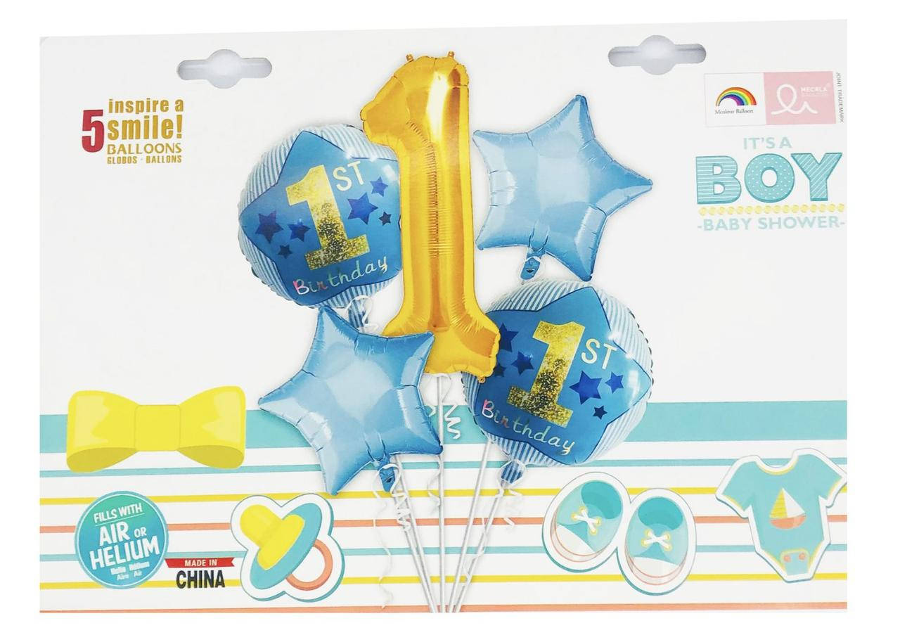 

Набір тематичних куль "Первый День Рождения Мальчик". В упак:5шт.