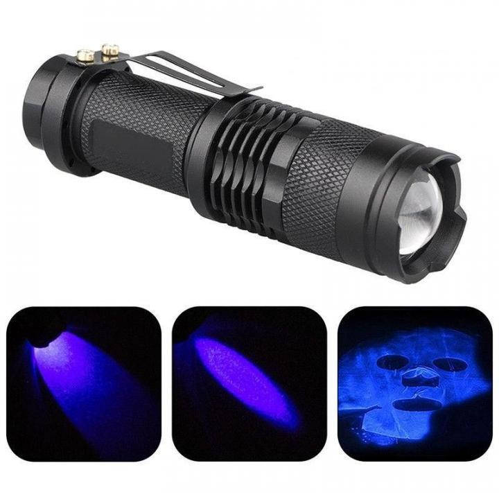 

Ультрафиолетовый мощный фонарик LED CREE Q5 395-400 нм с изменяемым фокусом
