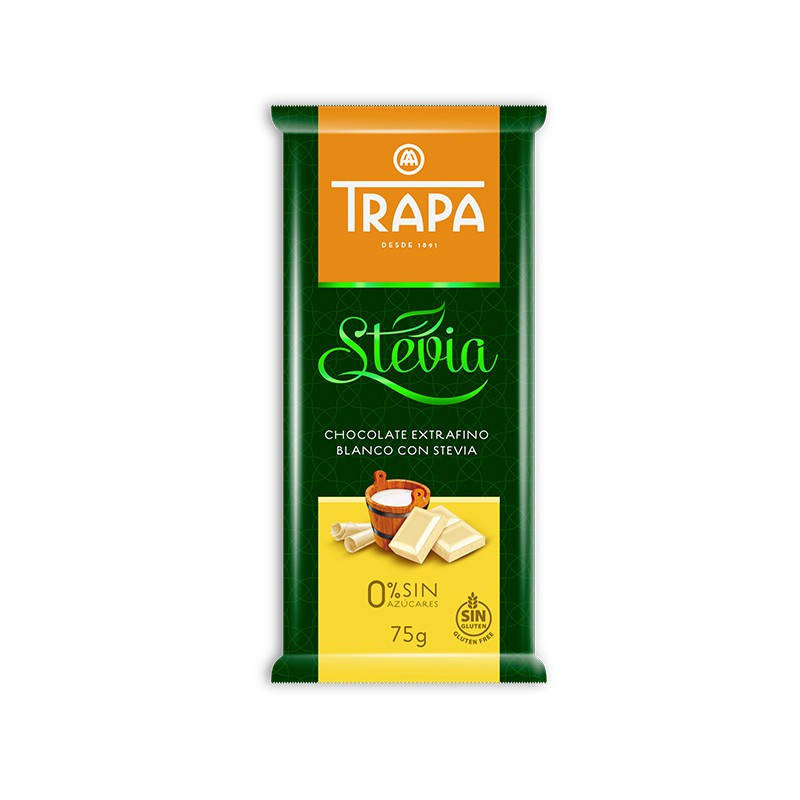

Белый шоколад Trapa Stevia без сахара без глютена, 75г 20шт/ящ