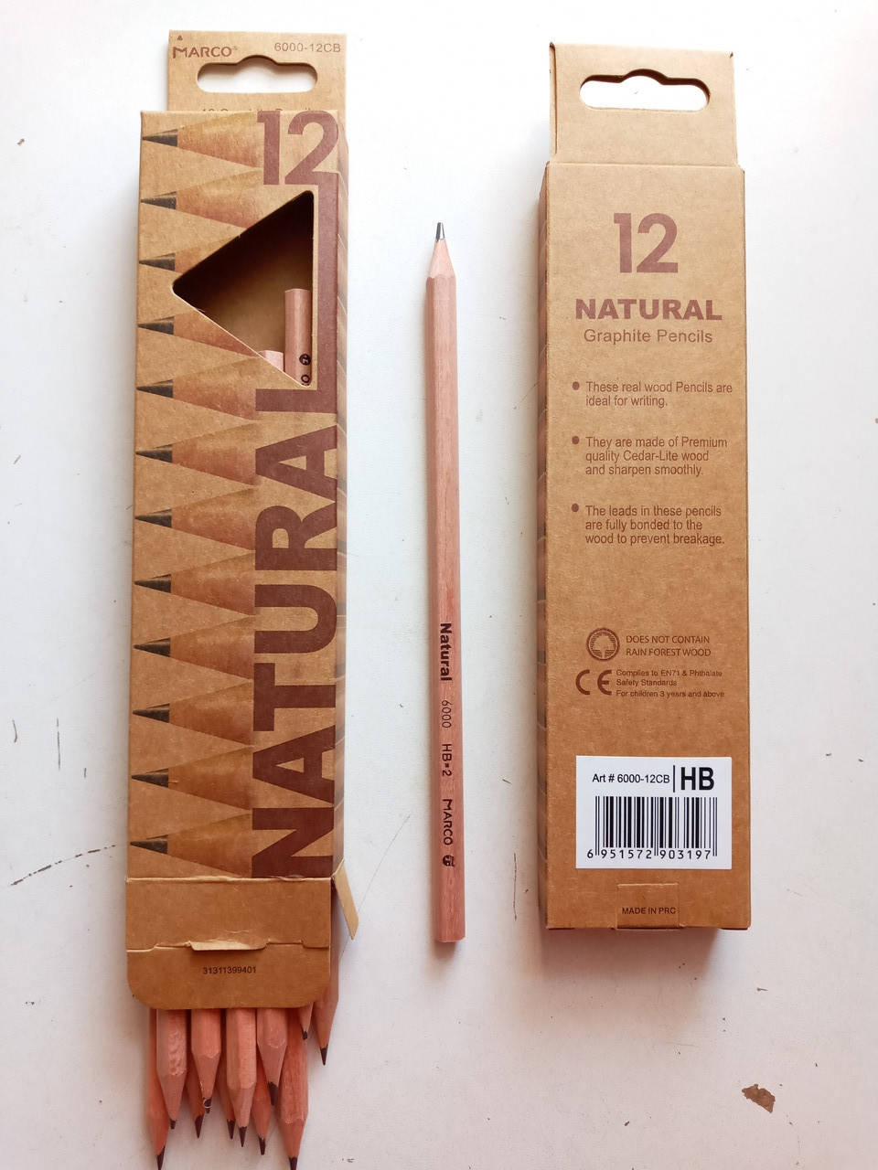 

Карандаш простой MARCO NATURAL, жесткость НВ, 1шт (олівець простий марко), Коричневый